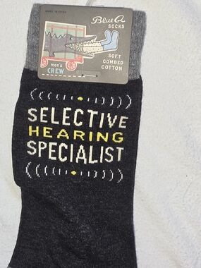 Blue Q Men's Black 'Selective Hearing Specialist' Crew Socks